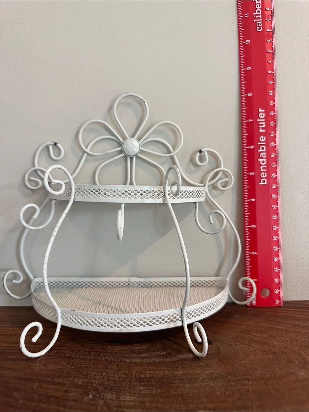 Vintage Shabby Chic White Metal 2-Tier Wall Shelf